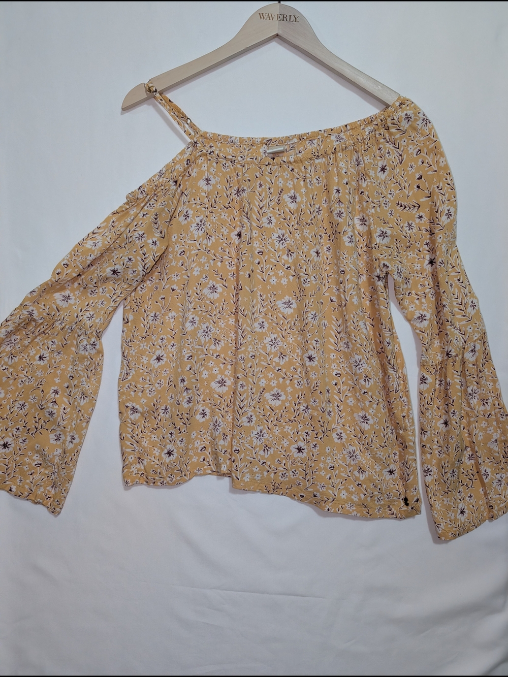 Roxy Floral Cold-Shoulder Bell Sleeve Blouse Size Large